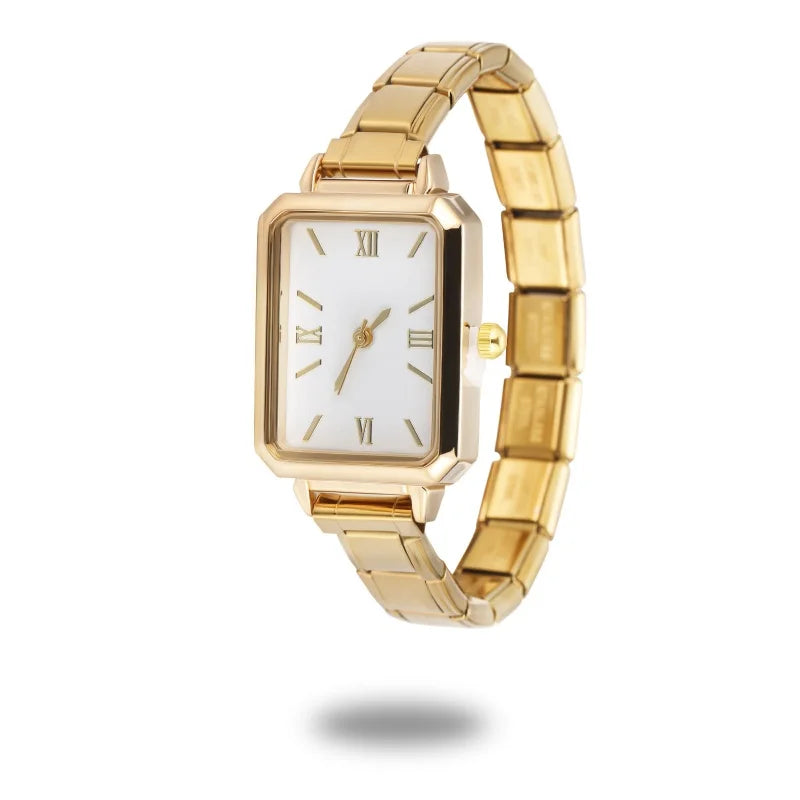 Fashion High Quality Men Women's Stainless Steel Square Round Shiny Zircon Watch Bracelet For Friend Birthday DIY Jewelry Gift