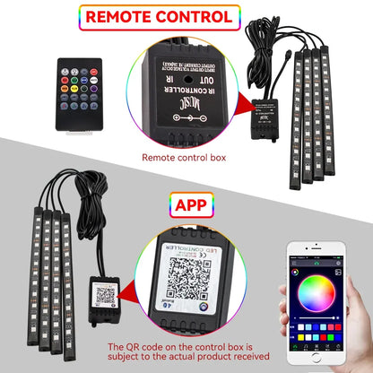 Neon Car Interior Ambient Foot Light with USB Wireless Remote Music App Control RGB 48 LED Atmosphere Decorative Lamp