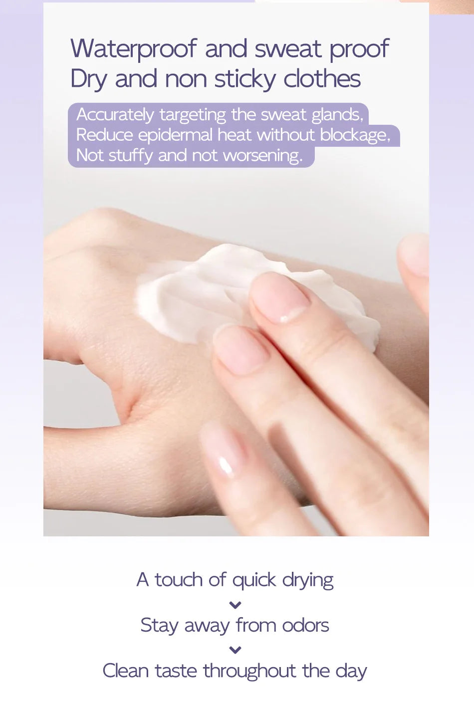 Underarm Antiperspirant Deodorant Cream, Providing All-day Sweat Control, Odor Suppression, and Sweat and Odor Prevention.