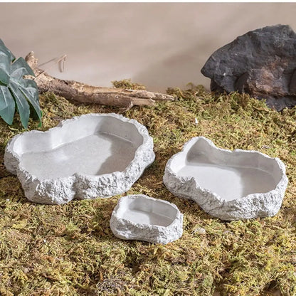 Anti-slip Climbing Pet Food Bowl Easy Clean Realistic Stone Reptile Drinking Water Feeding Tray Safe Durable Reptile Food Bowl