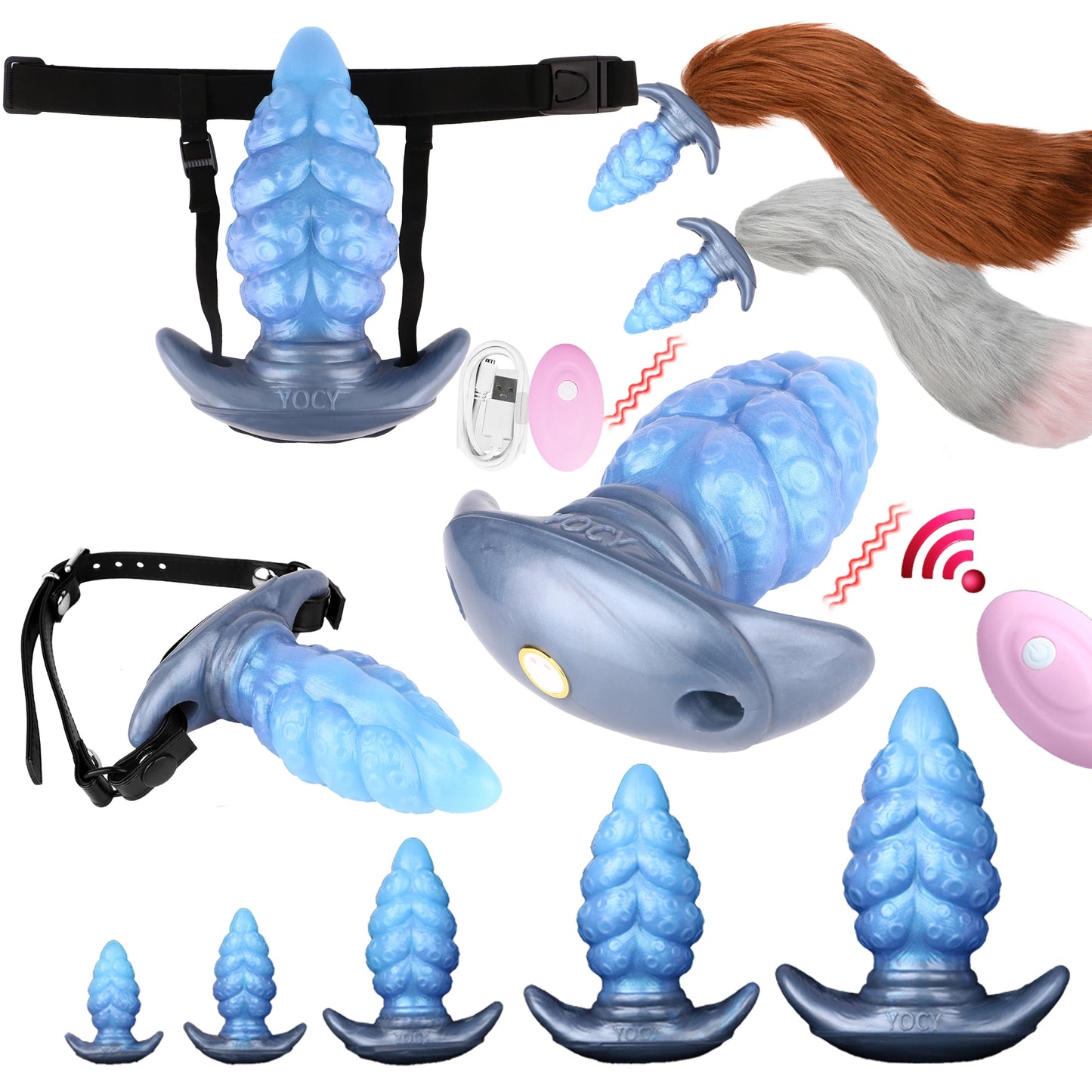 FAAK Silicone Wearable Anal Plug with Large Tail size S M L XL XXL Wireless Control Strapon Vibrator BDSM Flirting Sex Toys