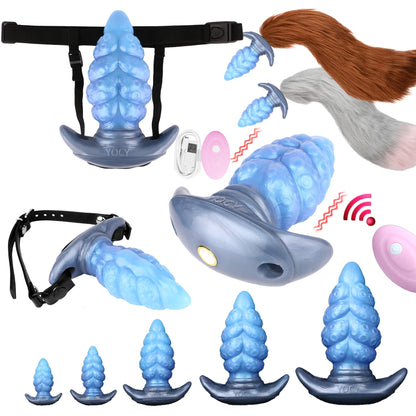 FAAK Silicone Wearable Anal Plug with Large Tail size S M L XL XXL Wireless Control Strapon Vibrator BDSM Flirting Sex Toys