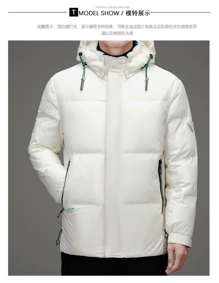 Men's Down Jacket Autumn Winter New Solid Color Thickened Warm Outdoor Travel Hooded Coat Men's White Duck Down padded Clothing