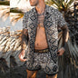 2024 Summer Men's Fashion Leopard Print Short Sleeve Shirt And Shorts Set Beach Style T Shirt Breathable Shorts Two Piece Set