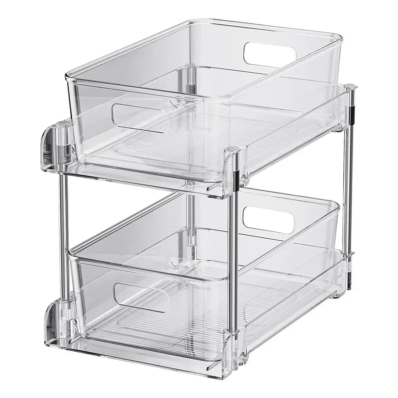 Under Sink Organizer 2-Tier Sliding Pull Out Cabinet Organizer Baskets Cabinet Countertop Sundry Storage Holders Rack Shelf
