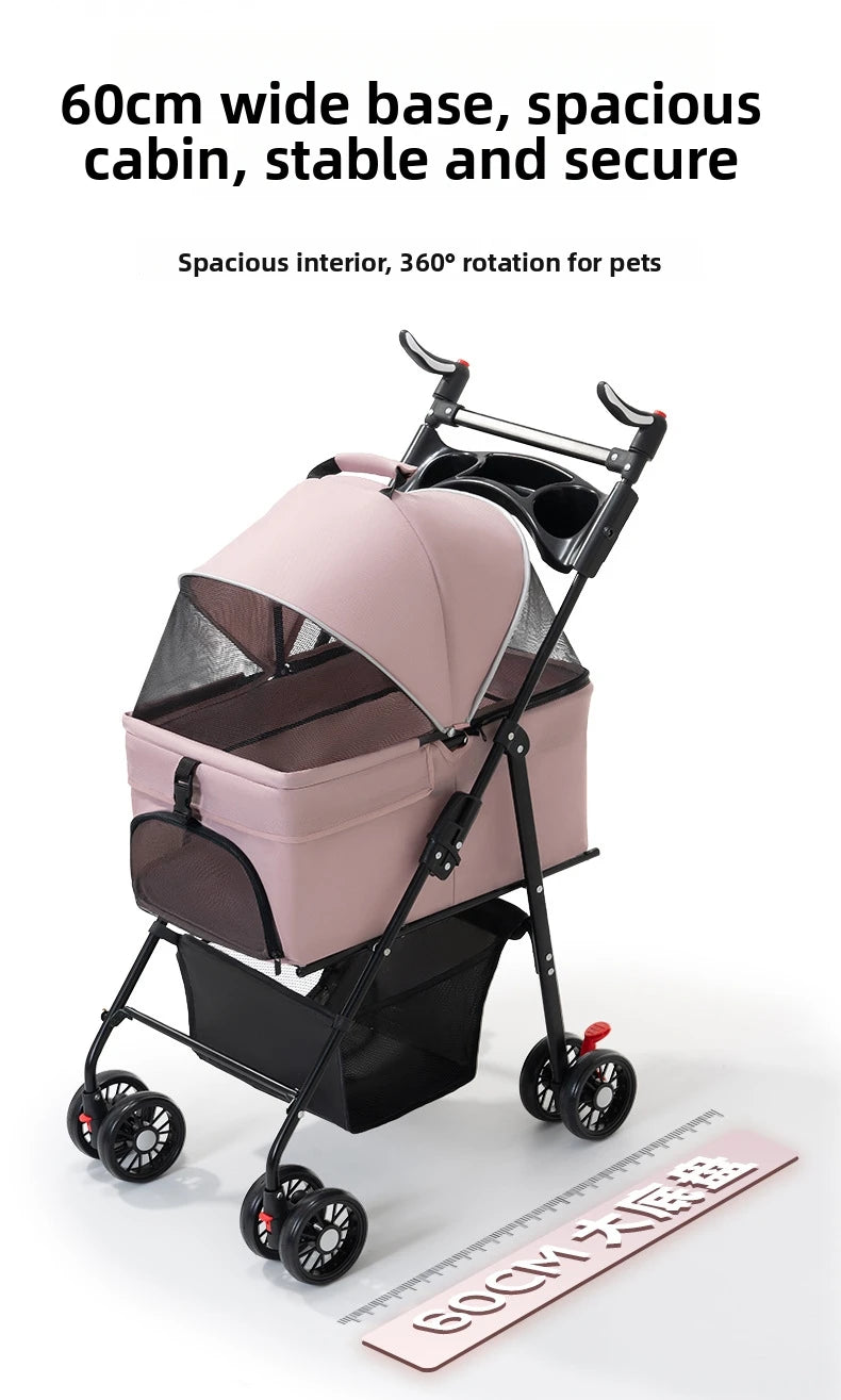 Pet Transport Stroller Dog Cat Portable Foldable Lightweight Detachable 4-Wheel Oxford Mesh Small Medium Push Cart
