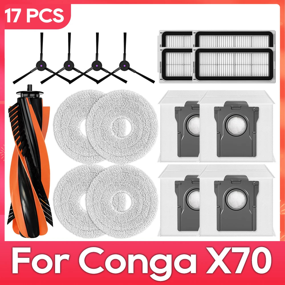 Fit For ( Conga X70 / Deerma X80 ) Replacement Parts Accessories Main Side Brush HEPA Filter Mop Pad Dust Bag