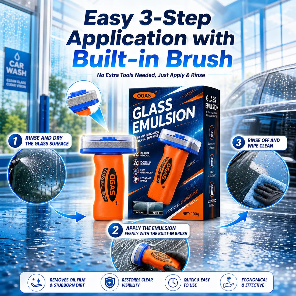OGAS 2G Upg 100g Car Glass Oil Film Remover Emulsion with Built-in Brush Windshield Glass Cleaner Streak-Free Anti-Glare Clear