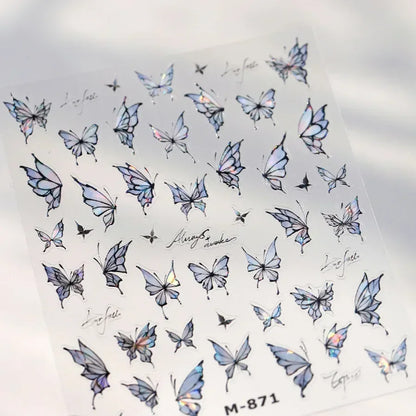 Shiny Jelly Butterfly Charming Golden Gradient Bowknot 5D Self Adhesive Nail Art Sticker Flower Petal Rhinestone Manicure Decals