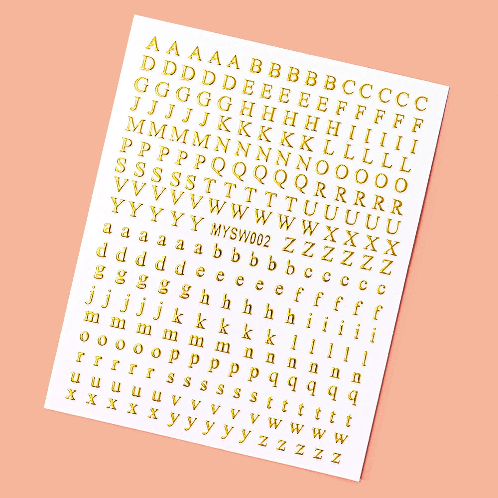 1Pcs 3D Alphabet Nail Sticker Laser Silver/Gold 26 English Letters Nail Art Decals Self Adhesive Manicure 8*10cm Letter Sticker