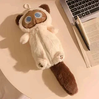 Cartoon Plush Big-Eyed Cat Pencil Case Super Soft Fun Doll Large Capacity Pencil Bags Multi-Functional Stationery Storage Bag