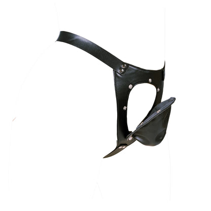 Erotic Underwear Men Leather G-strings With Open Penis Pouch,Fetish BDSM Bondage Men Gay Cock Cage Chastity Panty,Sexy Lingerie