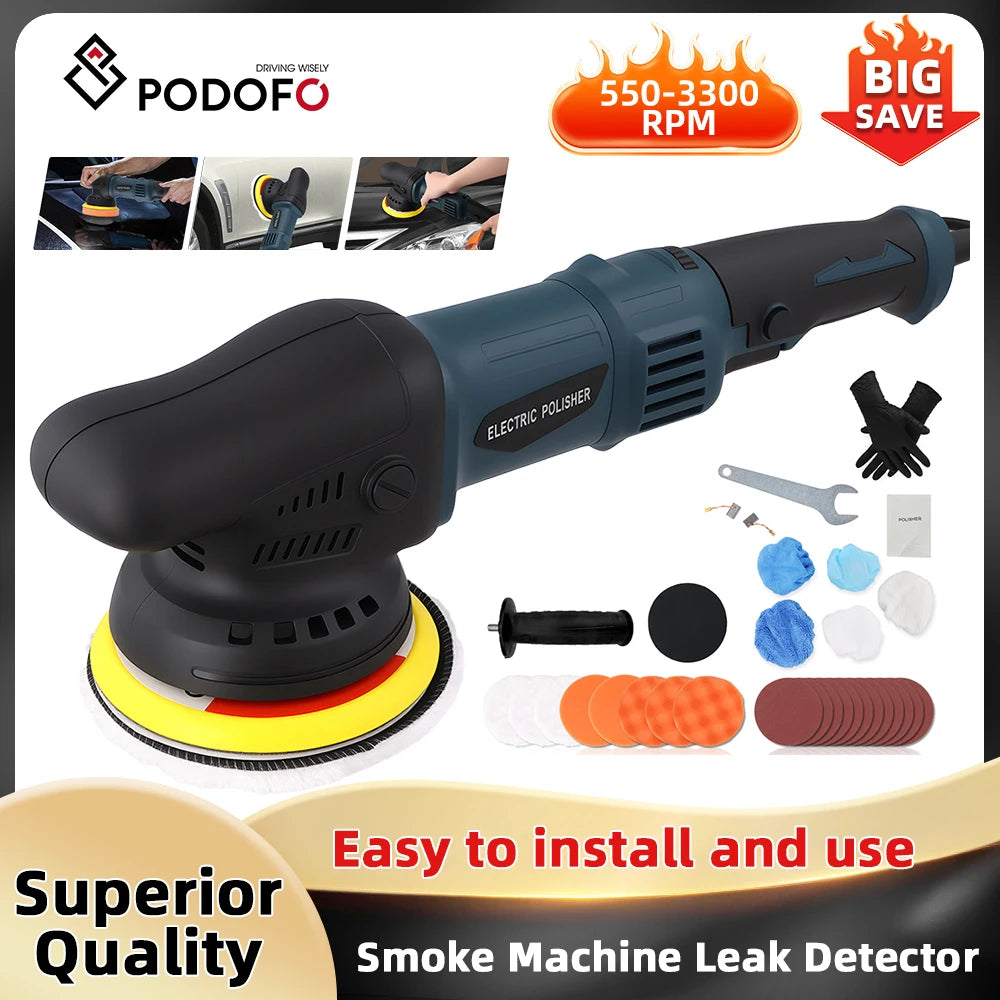 Podofo 980W 5'' 550-3300 RPM Car Polisher 6 Variable Speed Adjustable for Car Detailing Waxing Polishing 24pcs Car Power Waxer