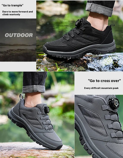 Men'S Spring And Autumn Outdoor Sports Shoes With Rotating Buckle Convenient Comfortable Anti Slip Hiking Shoes Large Size 39-48
