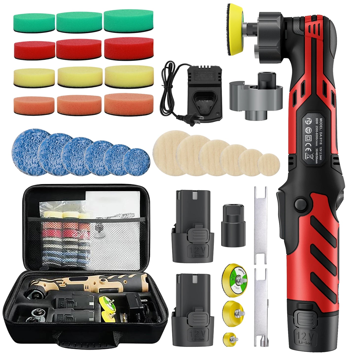 Cordless Mini Car Polisher Detailing Wireless Car Polishing Machine Auto Waxing Car Paint Scratch Repair 1/1.5/2 Inch Pads Kit