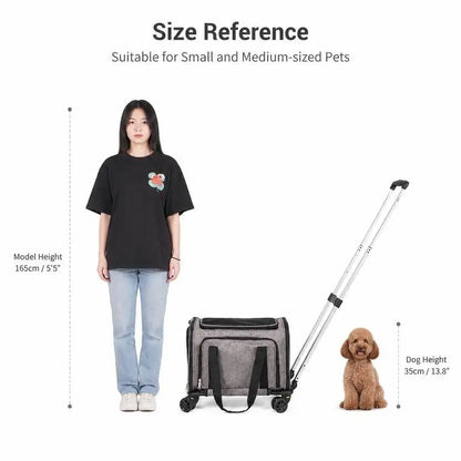 Foldable Pet Carrier With Wheels, 600D Oxford Fabric, Large Storage Pocket, For Car Travel And Hiking, Supports 11.3kg, Black