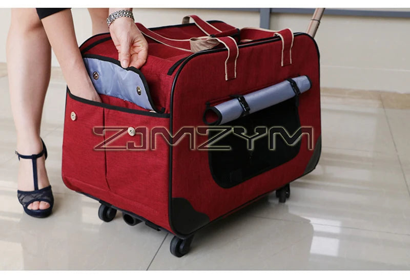 Foldable Pet Trolley, Detachable Windproof Cat Bag, Breathable Cat Carriers, Portable Pet Trolley Case