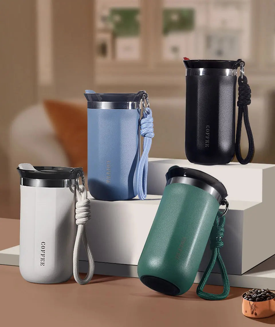 Vacuum Insulated Coffee Travle Mug Stainless Steel Thermo Bottle Cup Thermal Tumbler With Carrying Ring Flask for Hot Cold Drink