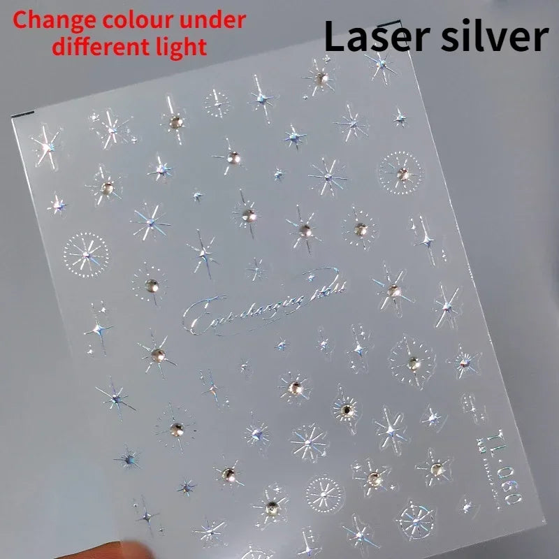 1PC 5D Korean Bronzing Nail Stickers Japanese Gold Silver Star Moon Luxury DIY Nail Art Decoration Decals Manicure Accessories