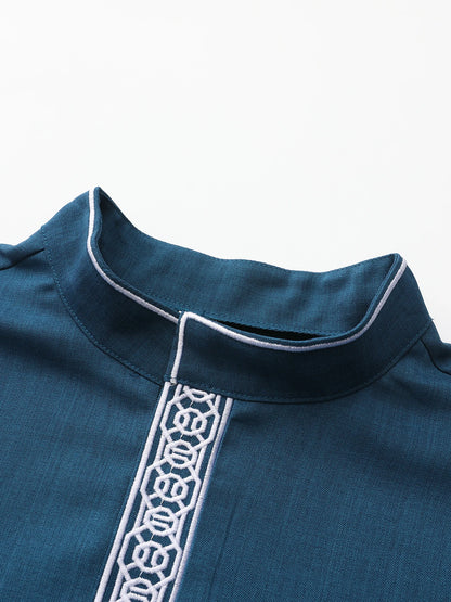 Men's Ethnic Pattern Embroidery Zipper Hooded Robe Traditional Long Sleeve Pocket Jubba Thobe for Daily Wear Man Islamic Thobe