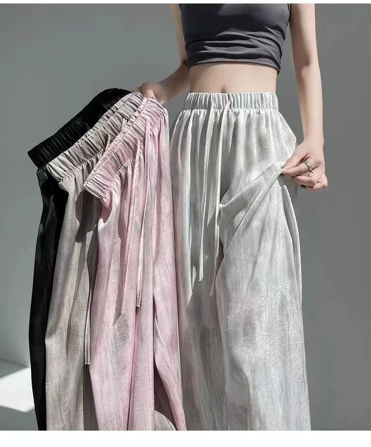 Summer Loose Straight Casual Draped Ice Silk Tie-Dye Wide-Leg Pants Grils Mosquito-proof Casual Trousers Women's Wide-leg Pants