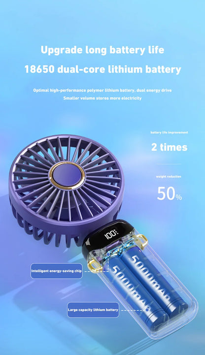 Lenovo Portable Handheld Fan Foldable Neck Hanging Fans 5 Speed USB Rechargeable Fan with Phone Stand & Display Screen 1800mAh
