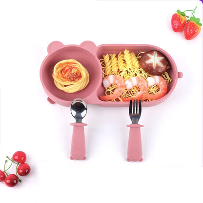 Baby Silicone Suction Cup Bowl Cute Bear Design Macaron Color 100% Food Grade Silicone BPA Free Double plate design for meals