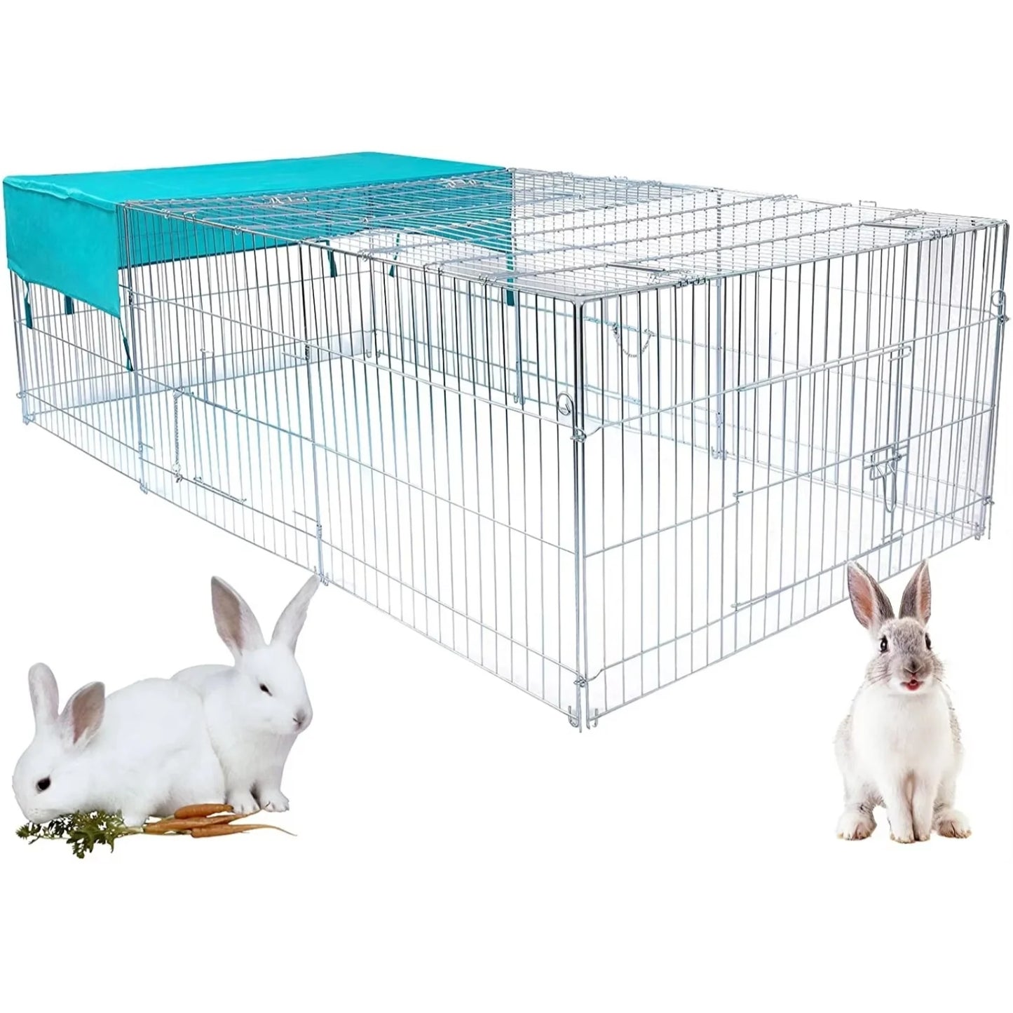 EUGAD Cage for Rabbit Enclosure Hamster Squirrel Chicken Coop Small Animals Outdoor Hutch with Sun Protection Silver Pet House
