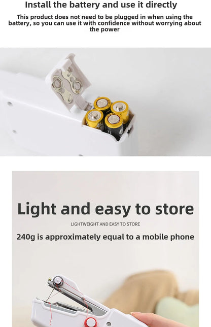 Portable Handheld Electric Sewing Machine Mini Quick Stitch Home Clothes Repair DIY Fabric Sewing Tool for Clothing Crafts
