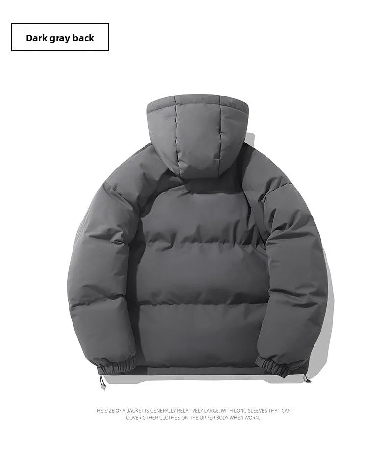 American fashion brand down jacket men's winter new solid color warm hooded bread suit cotton jacket thickened loose jacket