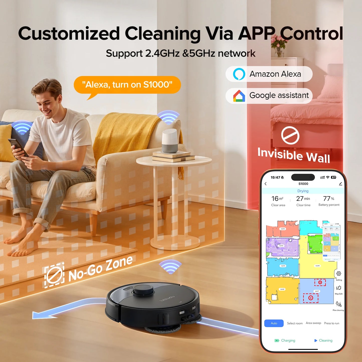 Lubluelu S1000 Robot Vacuum Mop with Self-Cleaning Station 11000Pa 75℃ Hot Water Wash Auto-Dry Carpet Boost Cleaning for Home
