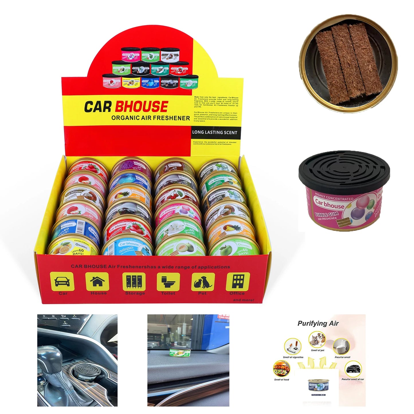 Car Air Fresheners: Lemon Scent | Organic Cans | Odor Eliminator Essential | Long-Lasting | Strong Fragrance | For Home Closet