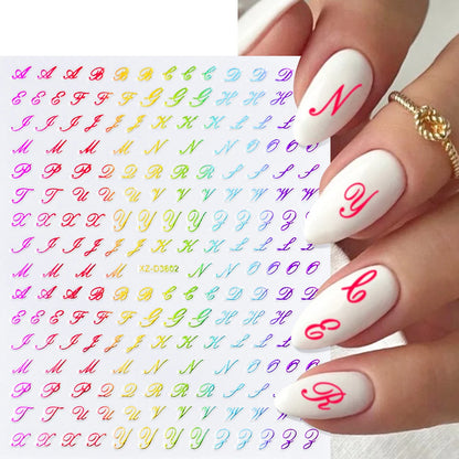 1Pc 3D Roman Letter Nail Stickers Gold/Silver/Black/Laser Alphabet Self Adhesive Decal Y2K English Words/Number Manicure Sliders