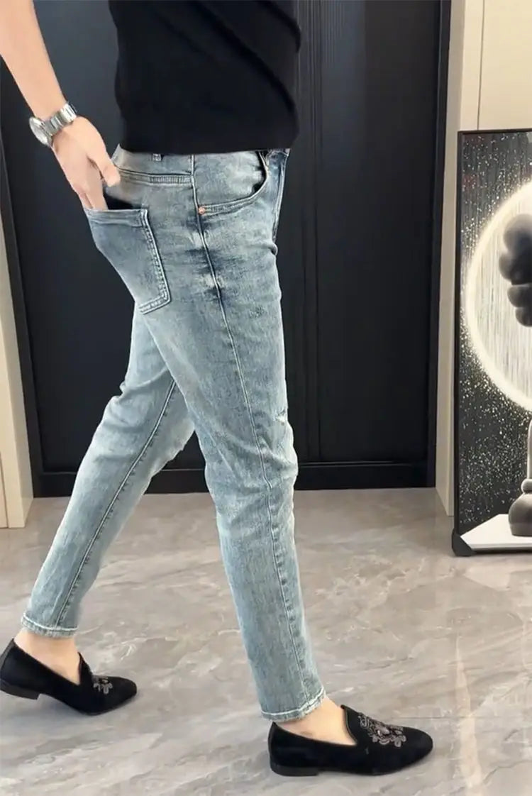 Summer New Slim-fit Men's Jeans Thin Brand Embroidery 2025 Designer Korean Style Clothes Casual Pants Luxury Fashion Pants