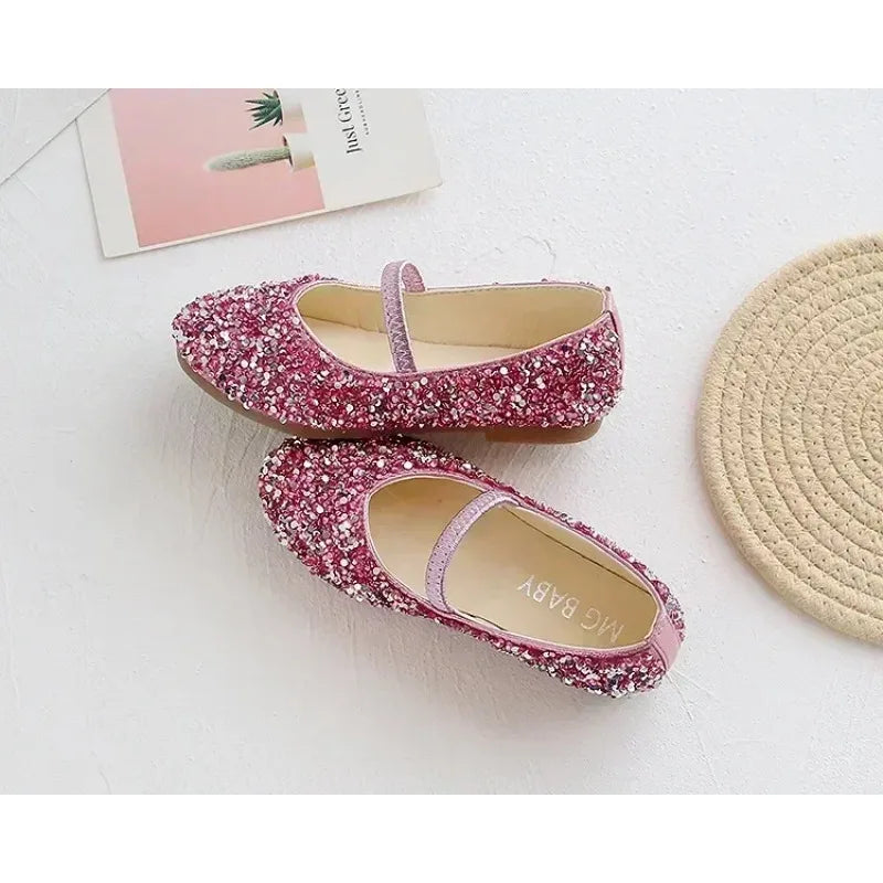 2025 Spring 1 to 12 years old girls dress shoes Beauty Pointed Toe Teen Girl Leather Shoes Bling Princess Wedding Shoes