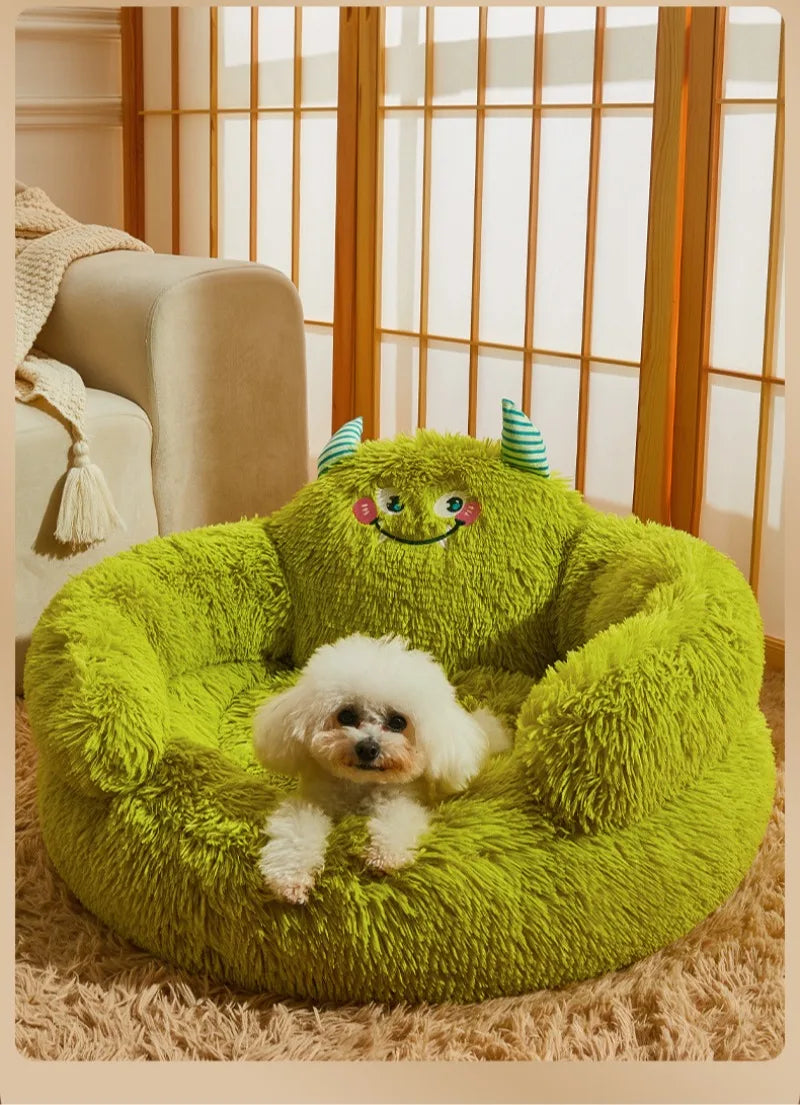 Winter Warm Pet Nest Washable Green Cartoon Monster Semi Enclosed Dog House Suitable for Medium and Large Sized Cat/Dog Supplies