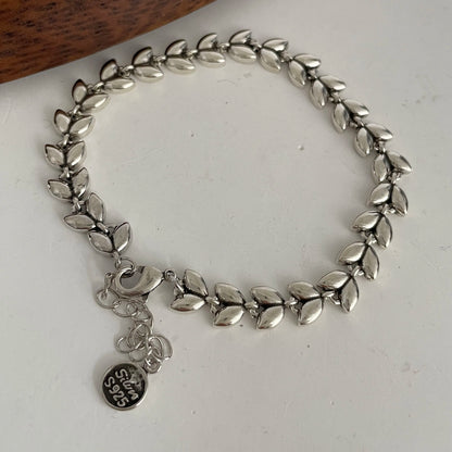 100% Solid 925 Sterling Silver Metal Bracelet for Women Vintage Handmade Simple Retro Heart Chain Bracelet Birthday Gift Party