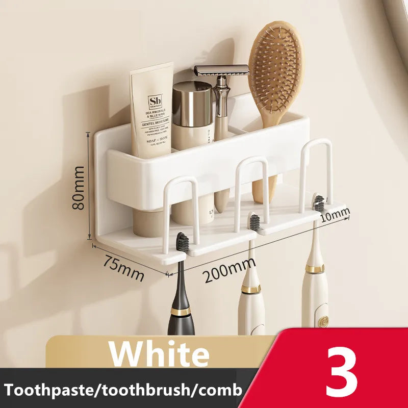 Wall Mounted Toothbrush Holder Aluminium Alloy Toothpaste Rack Bathroom Household Space Saving No Punching Bathroom Accessories