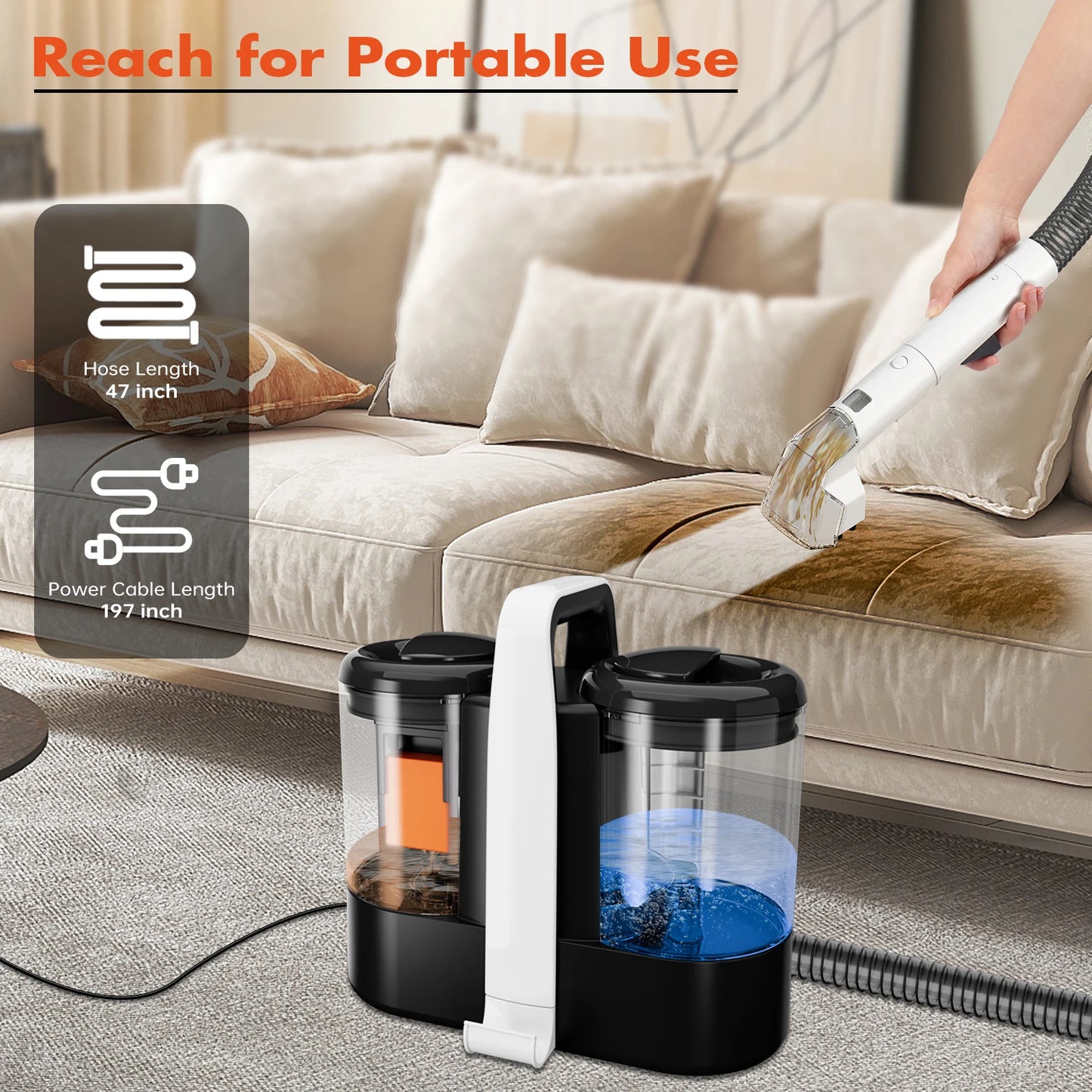 OMESER W07 15KPa Portable Carpet Cleaner Machine 600W Upholstery Cleaner Pet Special Stain Cleaner Powerful for Sofa Car Seat