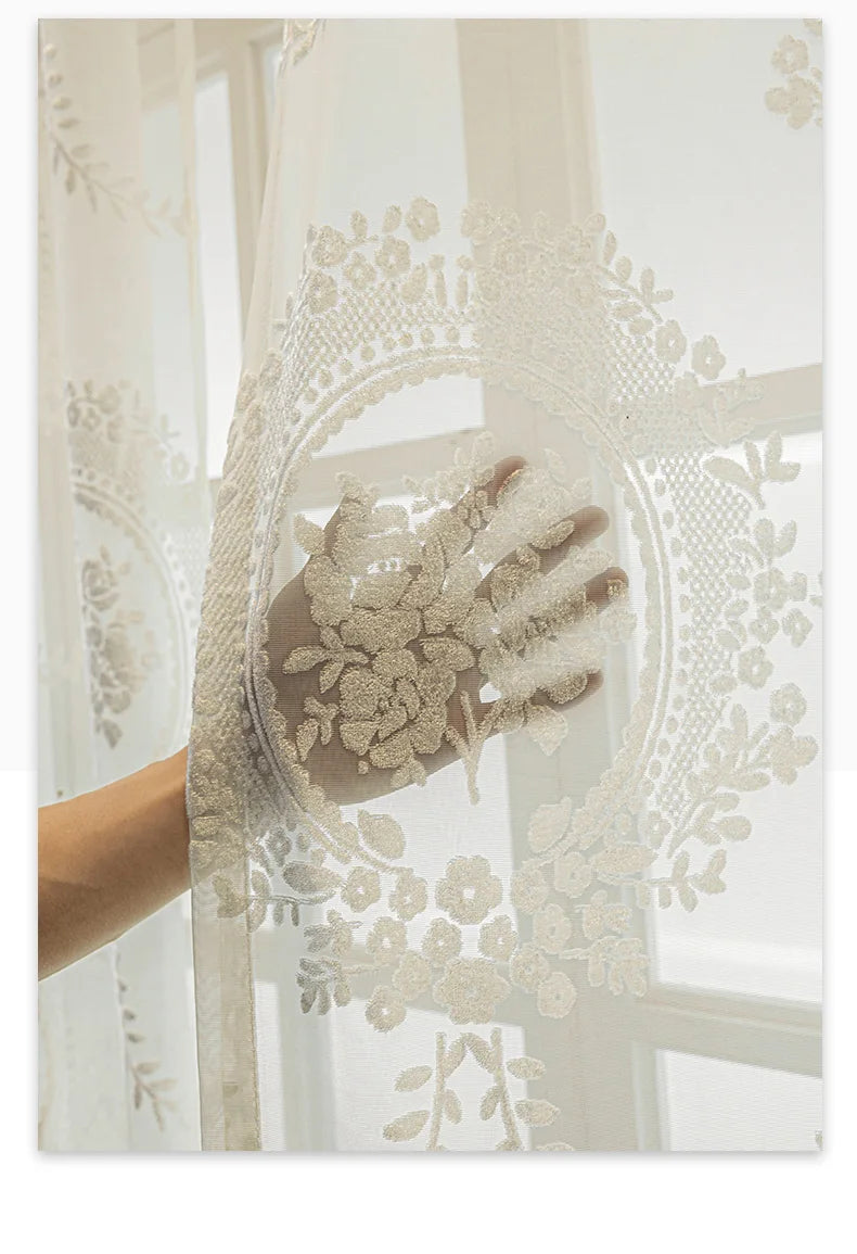 French Romantic Gauze Curtain Minimalist White Transparent Curtain Luxury Living Room Decoration Curtains Bedroom Curtain rideau