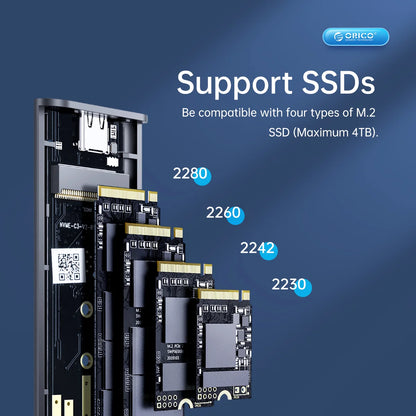 ORICO Tool Free Aluminum M2 NVMe SSD Enclosure 10Gbps PCIe Type C M.2 SSD Case NVMe M Key Solid State Drive Case Support UASP