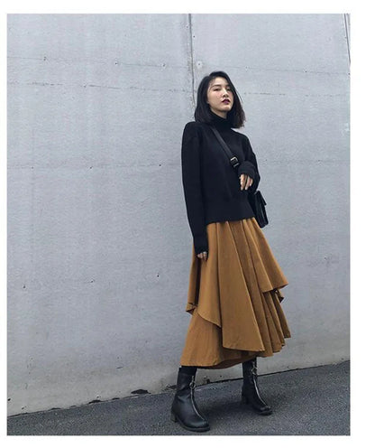 Women Black Skirts Japanese Gothic Irregular High Waist Pleated Skirt Pants for Women Vintage Cargo Skirts Female Clothes Ladies