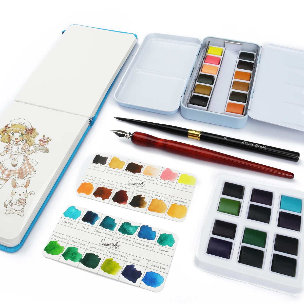 SeamiArt 12Color Skin/Ocean/Candy/Morandi Solid Watercolor Set Simple Package for Painting Art Supplies