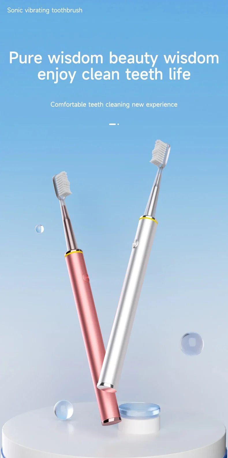 Electric Toothbrush Mental Thin Brush Body Specially for Women Pure Wisdom Beauty Soft DuPont Bristle