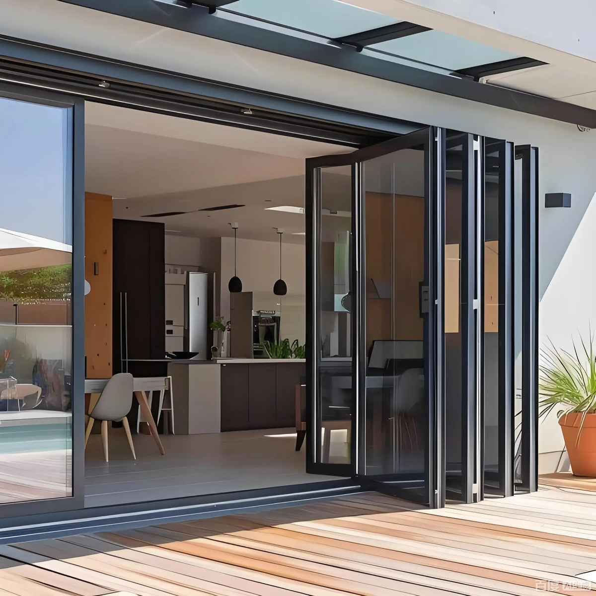 Sixinalu Folding Door Thermal Break Aluminum Profile Alloy Frame Sliding Accordion Door Custom Double-glazed Tempered Glass