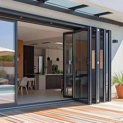 Sixinalu Folding Door Thermal Break Aluminum Profile Alloy Frame Sliding Accordion Door Custom Double-glazed Tempered Glass