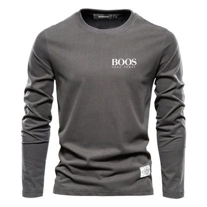 Embroidered 100% Pure Cotton Round Neck Long Sleeved Leisure Sports T-shirt for Men's High-quality Casual Outdoor Sports