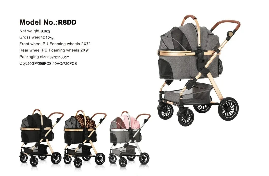 Luxury 3-in-1 Aluminum Alloy Foldable Pet Stroller Customized Dog Travel Carrier with Trolley Bag