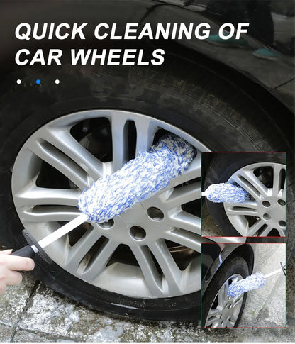 SEAMETAL Car Wash Brush Plush Premium Wheels Brush Non-Slip Handle Easy To Cleaning Rims Spokes Wheel Barrel Cleaning Mitt