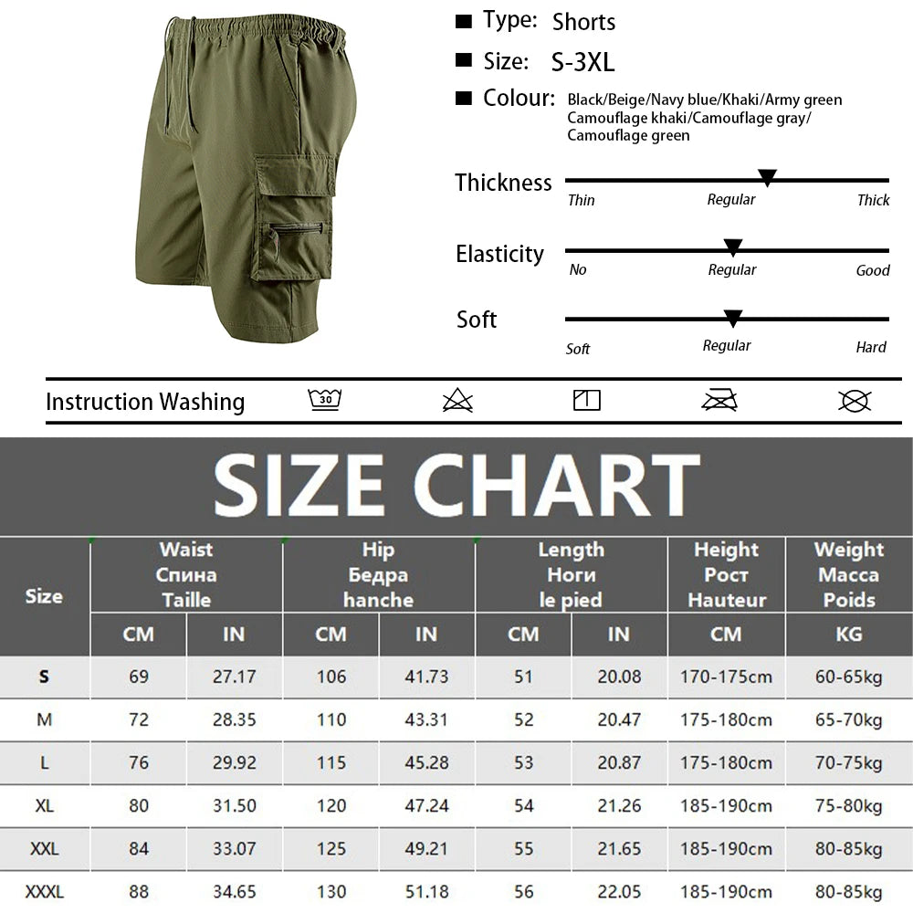 Men's Tactical Shorts Elastic Waist Cargo Work Shorts Men Outdoor Casual Street Style Jogging Shorts Loose Work Casual Shorts